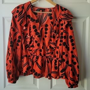 Floral puff sleeve top - small - Orange/black who what wear - blouse